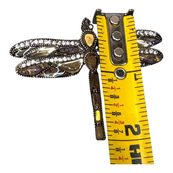 Vintage Napier Dragonfly Rhinestone Brooch Pin Enamel Gold Tone & Brown Accents - Picture 4 of 8